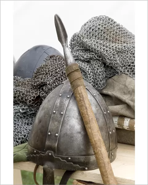 Replica Saxon helmet and spear N060448
