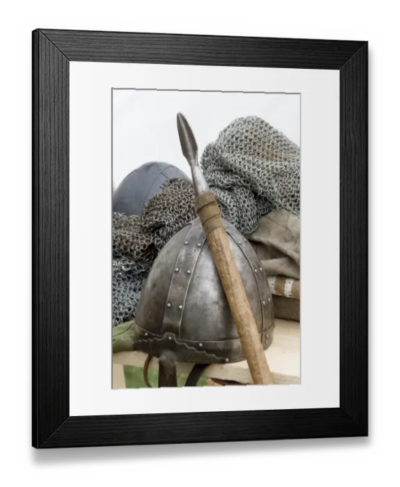 Framed Print : Replica Saxon helmet and spear N060448