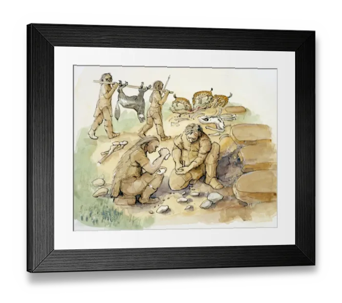 Framed Print : Hominids and Hyenas J010060