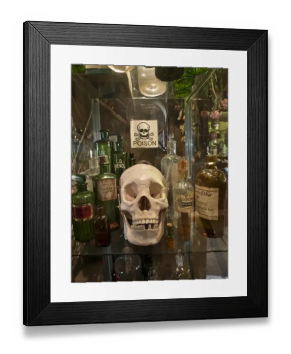 Framed Print : Skull and poison bottles DP134420