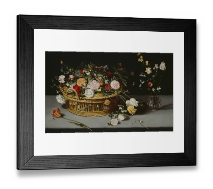 Framed Print : Brueghel - Still Life with basket & vase of flowers K980338