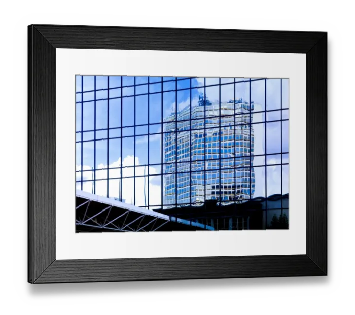 Framed Print : Blue skies reflected in glass tower blocks DP069225