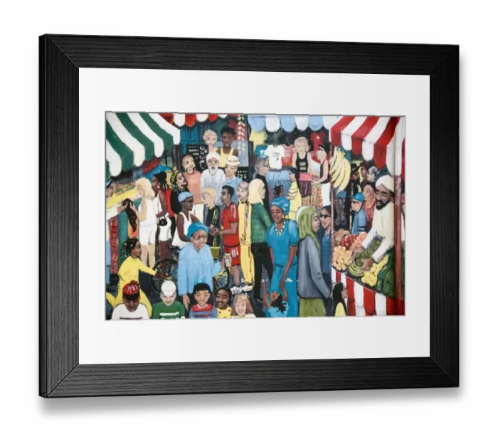 Framed Print : Market scene mural DP035239