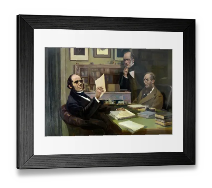 Framed Print : Evstafieff - Charles Darwin, Charles Lyell & Joseph Hooker DP135279