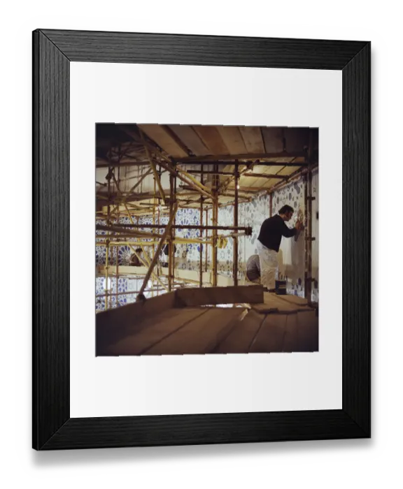 Framed Print : Installing geometric tiles JLP01_10_04403