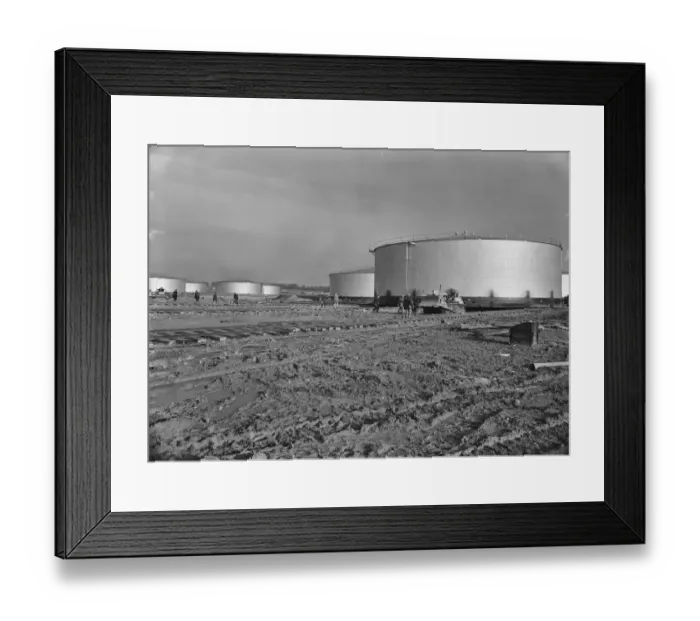 Framed Print : Skidding oil tanks JLP01_08_022844
