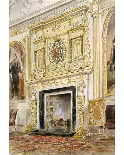 Watercolour of the saloon fireplace, Audley End House K991255