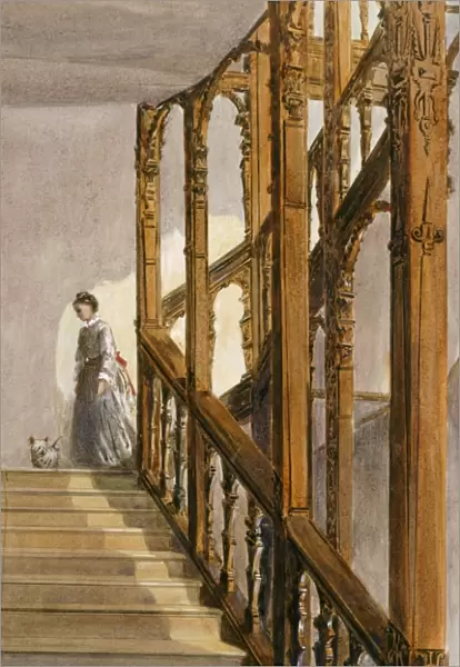 Watercolour of the South stairs, Audley End House K991256