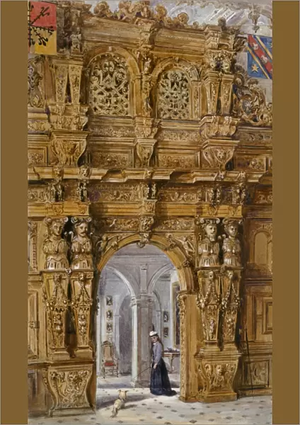 Watercolour of Great Hall screen, Audley End House K991257