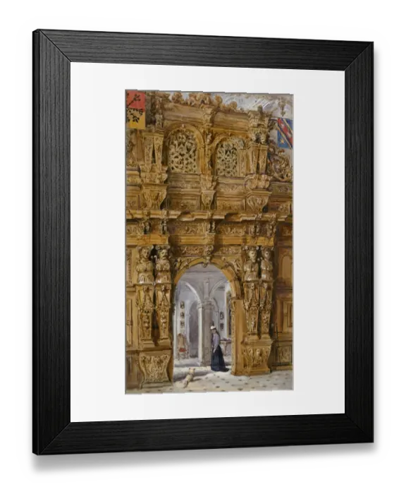 Framed Print : Watercolour of Great Hall screen, Audley End House K991257