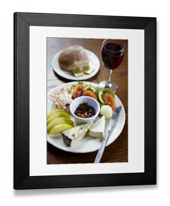 Framed Print : Ploughmans lunch with a glass of wine N100332