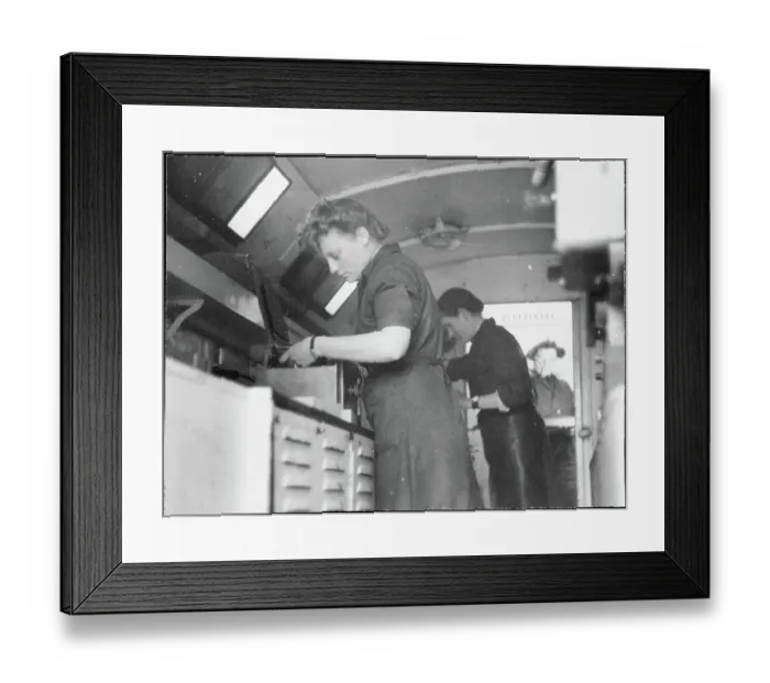 Framed Print : WAAF trainees practising printing in the mobile darkroom chp01_07_01_076 Framed Print : WAAF trainees practising printing in the mobile darkroom chp01_07_01_076