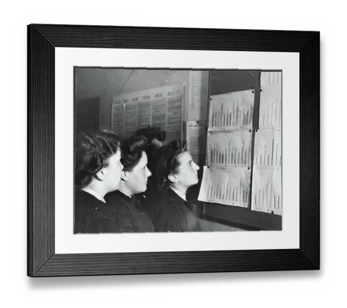 Framed Print : Women's Auxiliary Air Force trainees examining progress charts chp01_07_01_108 Framed Print : Women's Auxiliary Air Force trainees examining progress charts chp01_07_01_108