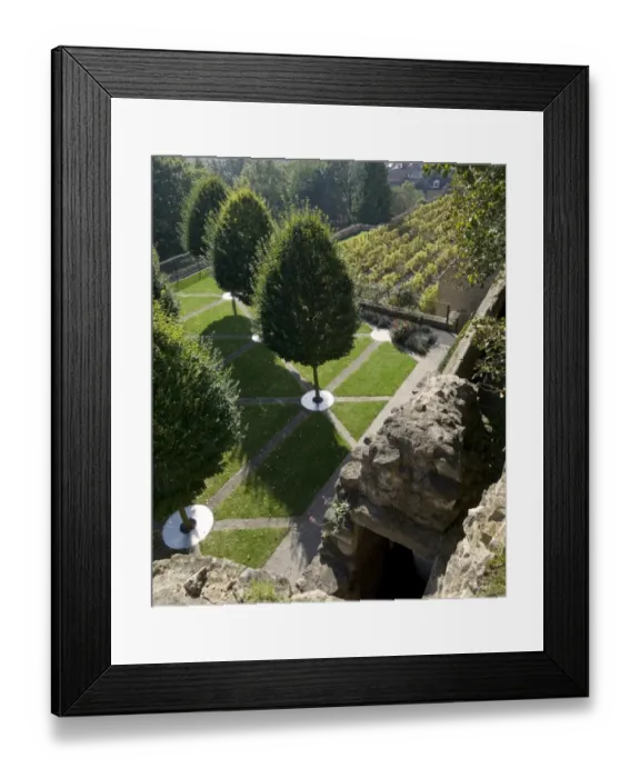 Framed Print : Contemporary garden, Lincoln Medieval Bishops Palace N081089