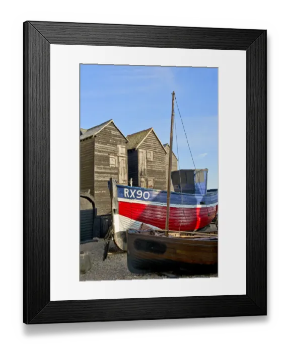 Framed Print : Fishing boat and net shops, Hastings N100708 Framed Print : Fishing boat and net shops, Hastings N100708