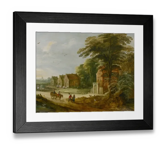 Framed Print : Travellers Passing Through a Village N020004 Framed Print : Travellers Passing Through a Village N020004
