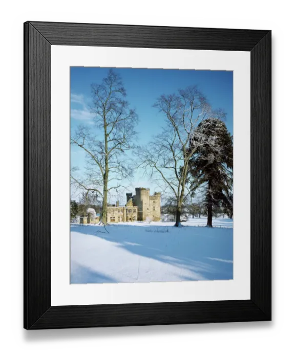 Framed Print : Belsay Castle in snow J860383