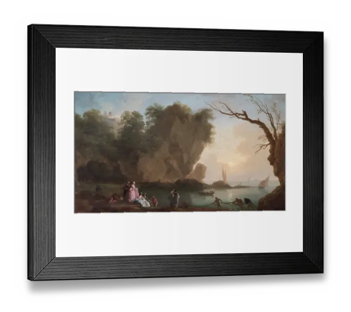 Framed Print : Vernet - Sunset: View over a Bay with Figures N070601