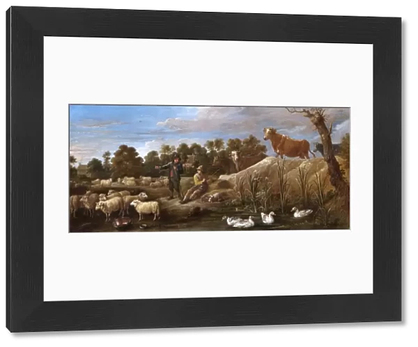 Teniers - Landscape with two shepherds, cattle and ducks N070553