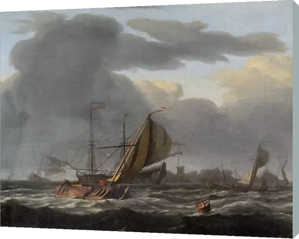 Bakhuizen - A Warship at Anchor in a Rough Sea N070527