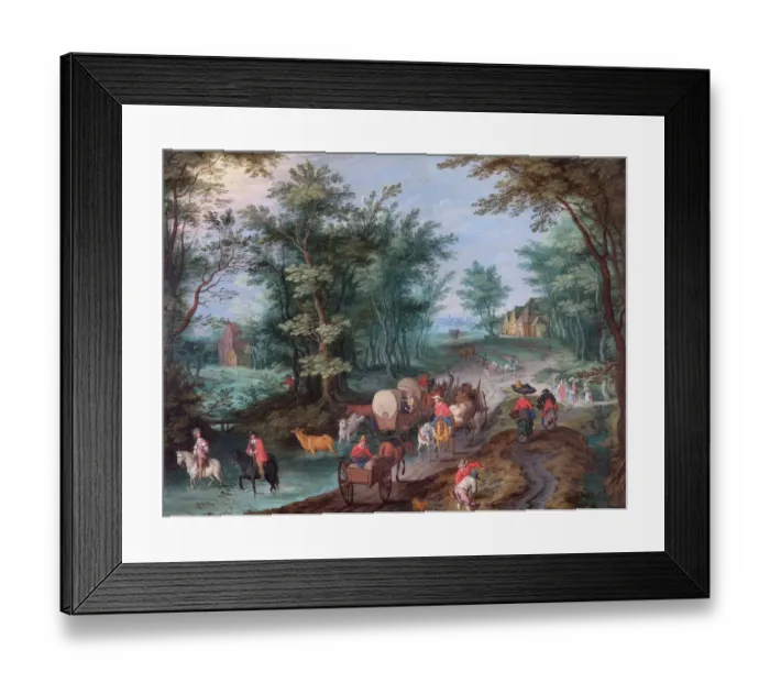 Framed Print : Gysels - Landscape with Figures Crossing a Brook N070537