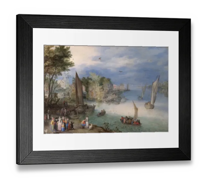 Framed Print : Brueghel - River Scene with Boats and Figures N070539