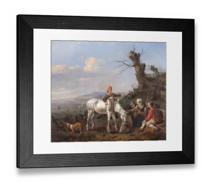 Framed Print : Lingelbach - Landscape with travellers resting N070465 Framed Print : Lingelbach - Landscape with travellers resting N070465