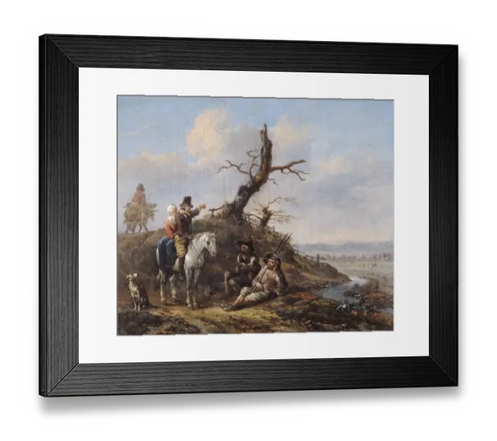 Framed Print : Lingelbach - Landscape with travellers resting... N070466