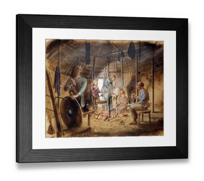 Framed Print : Inside an Iron Age house J870478