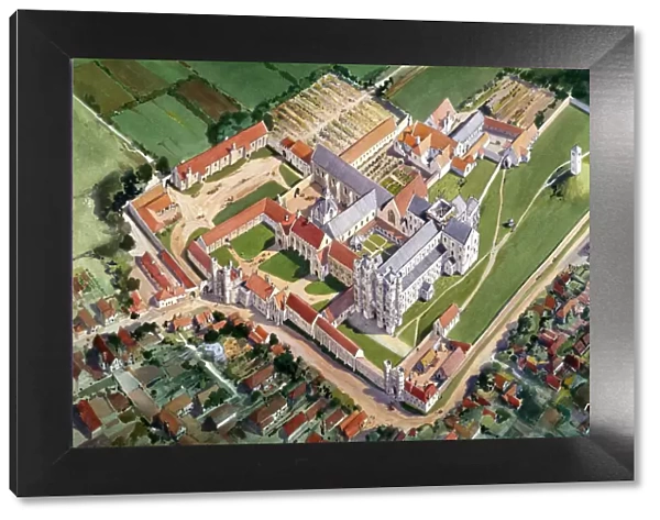 Aerial view reconstruction drawing, St Augustines Abbey J920596