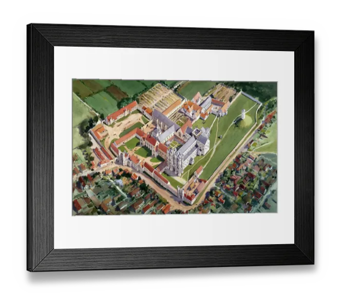 Framed Print : Aerial view reconstruction drawing, St Augustines Abbey J920596