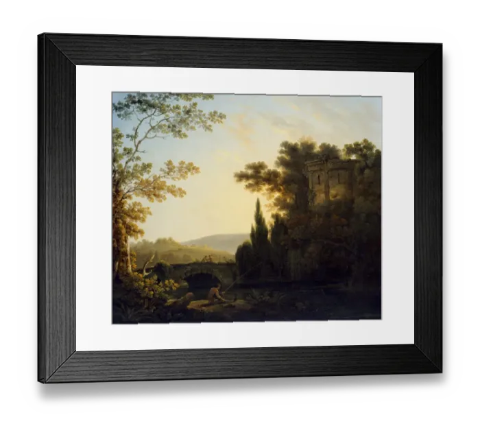 Framed Print : Corbould - Classical Landscape with a Temple J910517