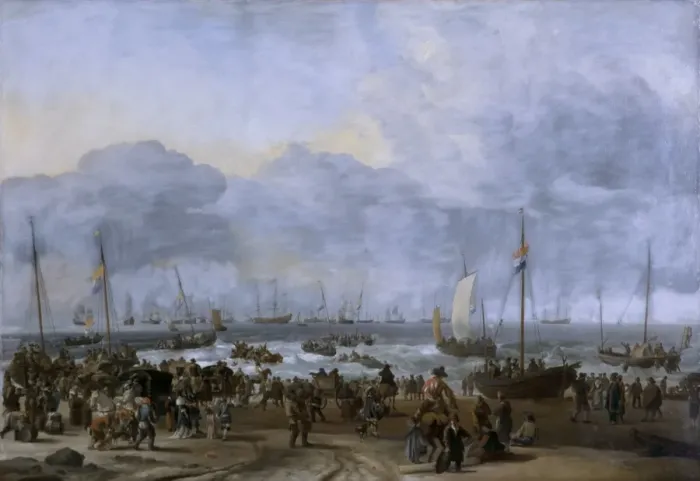 Framed Print : Bakhuizen - Landing of William of Orange at Scheveningen K040873 Framed Print : Bakhuizen - Landing of William of Orange at Scheveningen K040873