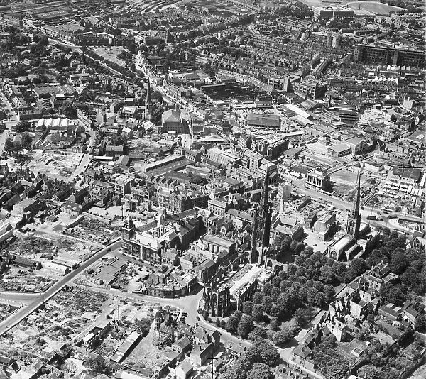Coventry EAW001831. Coventry. Aerial view of the ruined Cathedral Church of St Michael