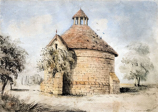 Dovecote DP218620. Watercolour of the now demolished dovecote, Stokesay Castle, Shropshire