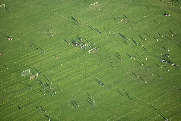 Football 24394_047. HACKNEY MARSHES, London. Aerial view of football games in progress