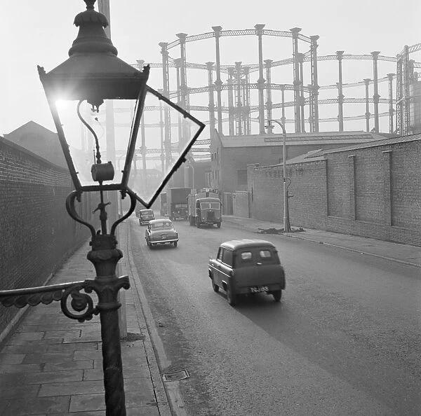 Gas light AA066010. Kings Cross, London. A street view with an open gas