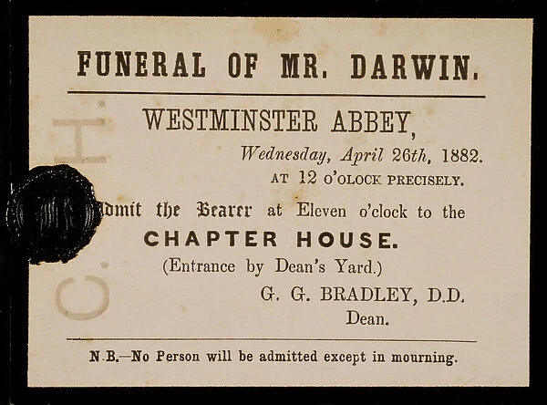 Invitation K970521. DOWN HOUSE, Kent. Invitation to Westminster Abbey on April 26th 1882