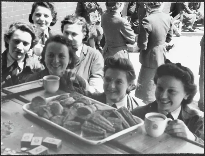 Framed Print : Members of the WAAF (Women's Auxiliary Air Force) enjoying a break at the NAAFI mobile canteen chp01_07_01_104