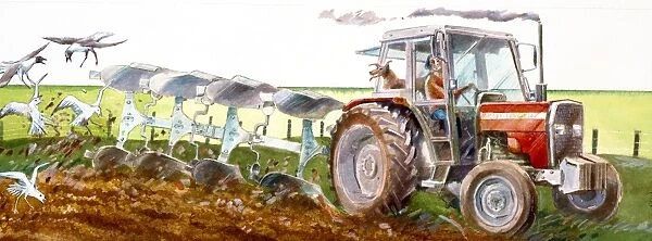 Ploughing J910040. Reconstruction drawing of present day view of tractor