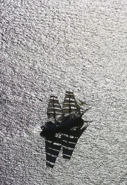 Tall Ship 24803_006. Aerial view of the ocean with tall ship, sailing boat