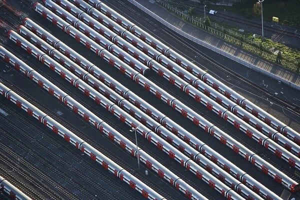 Trains 24394_016. Tube trains at Stratford, London. Aerial View