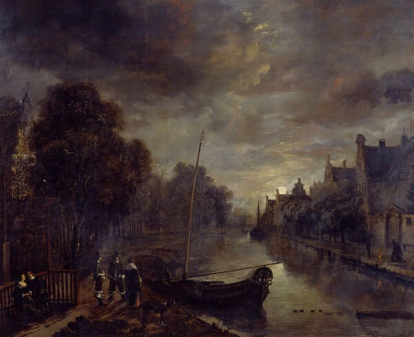 Van Der Neer - Canal in a Dutch Town by Moonlight J950099