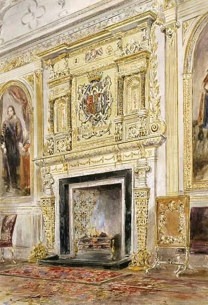 Watercolour of the saloon fireplace, Audley End House K991255