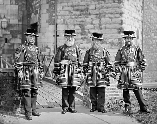 Beefeater Old Antique Print Yeoman Warders Tower London Bearded Ruffle Collars 1888 19th 