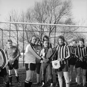 Print of a charity football match at Laing Sports Ground, Elstree