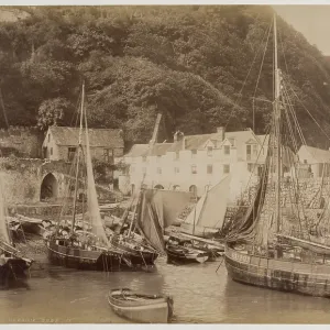 Clovelly Harbour Print, c.1885, Fishing Boats and Red Lion Hotel Clovelly Harbour Print, c.1885, Fishing Boats and Red Lion Hotel