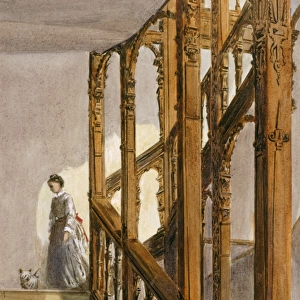 Watercolour of the South stairs, Audley End House K991256