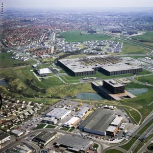 Oblique aerial view print of Wills factory complex