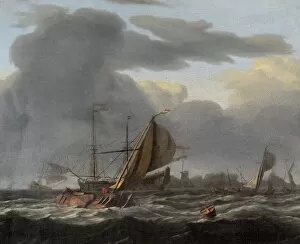 German Collection: Bakhuizen - A Warship at Anchor in a Rough Sea N070527